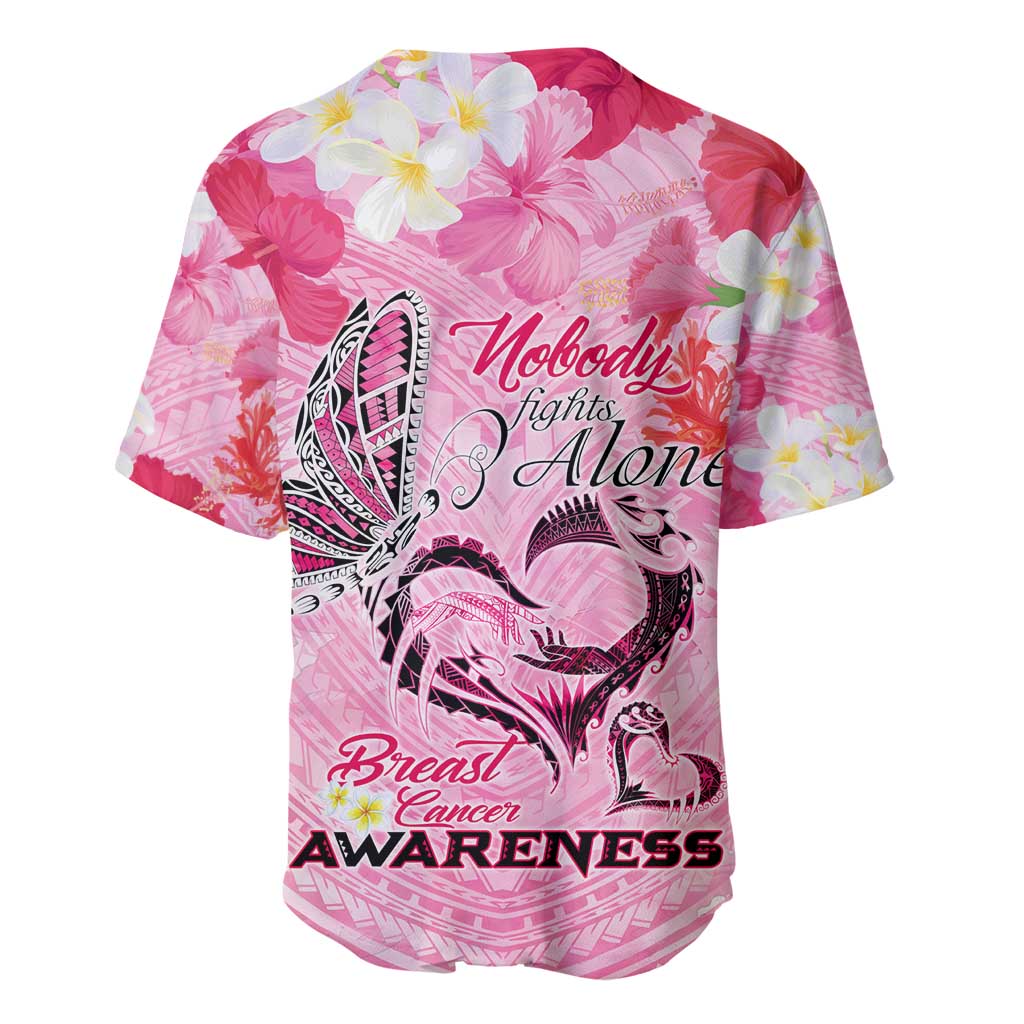 Butterfly Polynesia Breast Cancer Baseball Jersey Nobody Fights Alone Pink Out Tropical Hibiscus DT02 - Polynesian Pride
