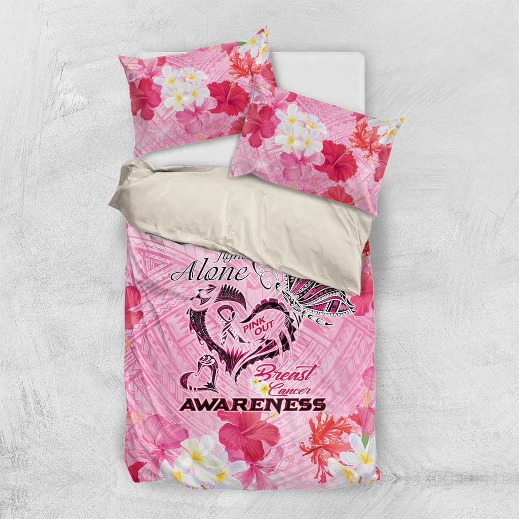 Butterfly Polynesia Breast Cancer Bedding Set Nobody Fights Alone Pink Out Tropical Hibiscus