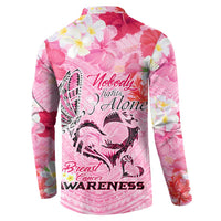 Butterfly Polynesia Breast Cancer Button Sweatshirt Nobody Fights Alone Pink Out Tropical Hibiscus