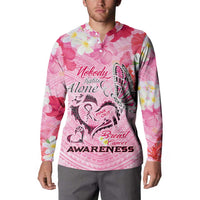 Butterfly Polynesia Breast Cancer Button Sweatshirt Nobody Fights Alone Pink Out Tropical Hibiscus