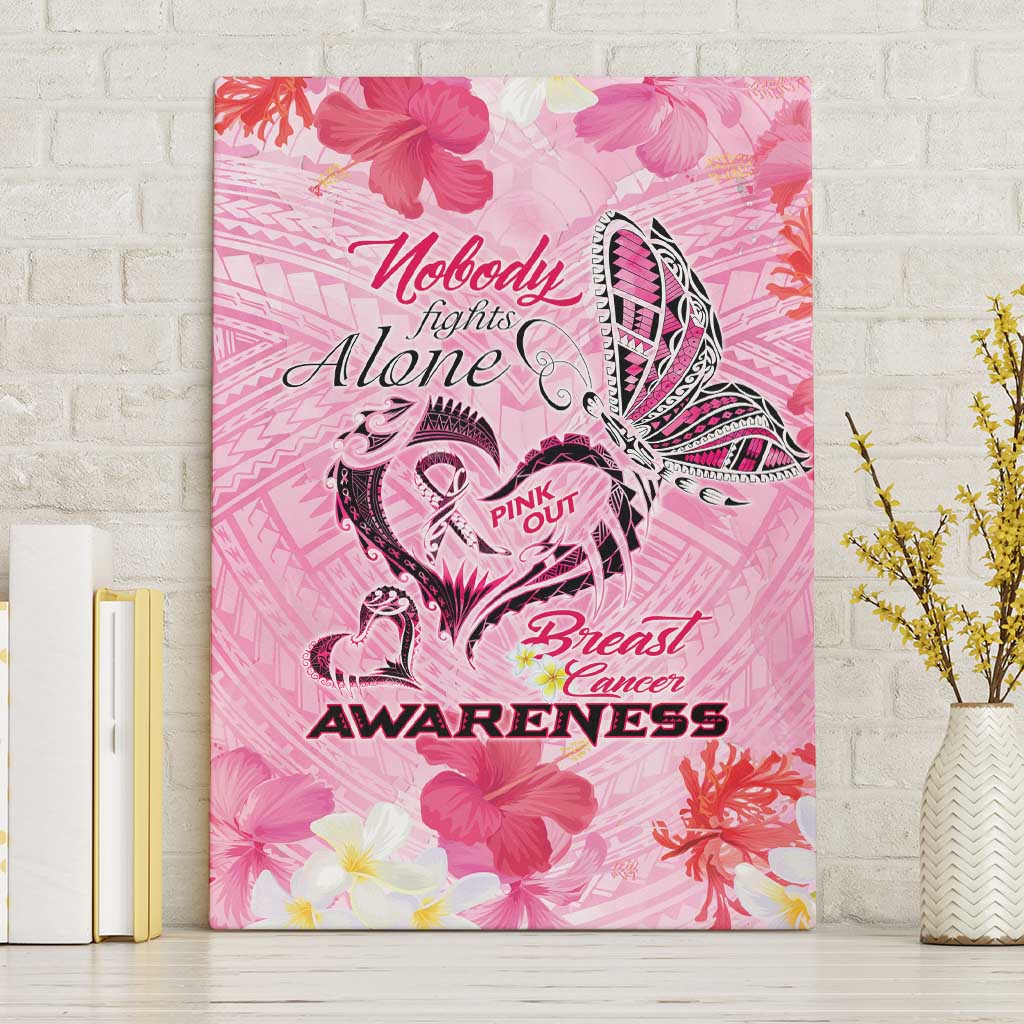 Butterfly Polynesia Breast Cancer Canvas Wall Art Nobody Fights Alone Pink Out Tropical Hibiscus
