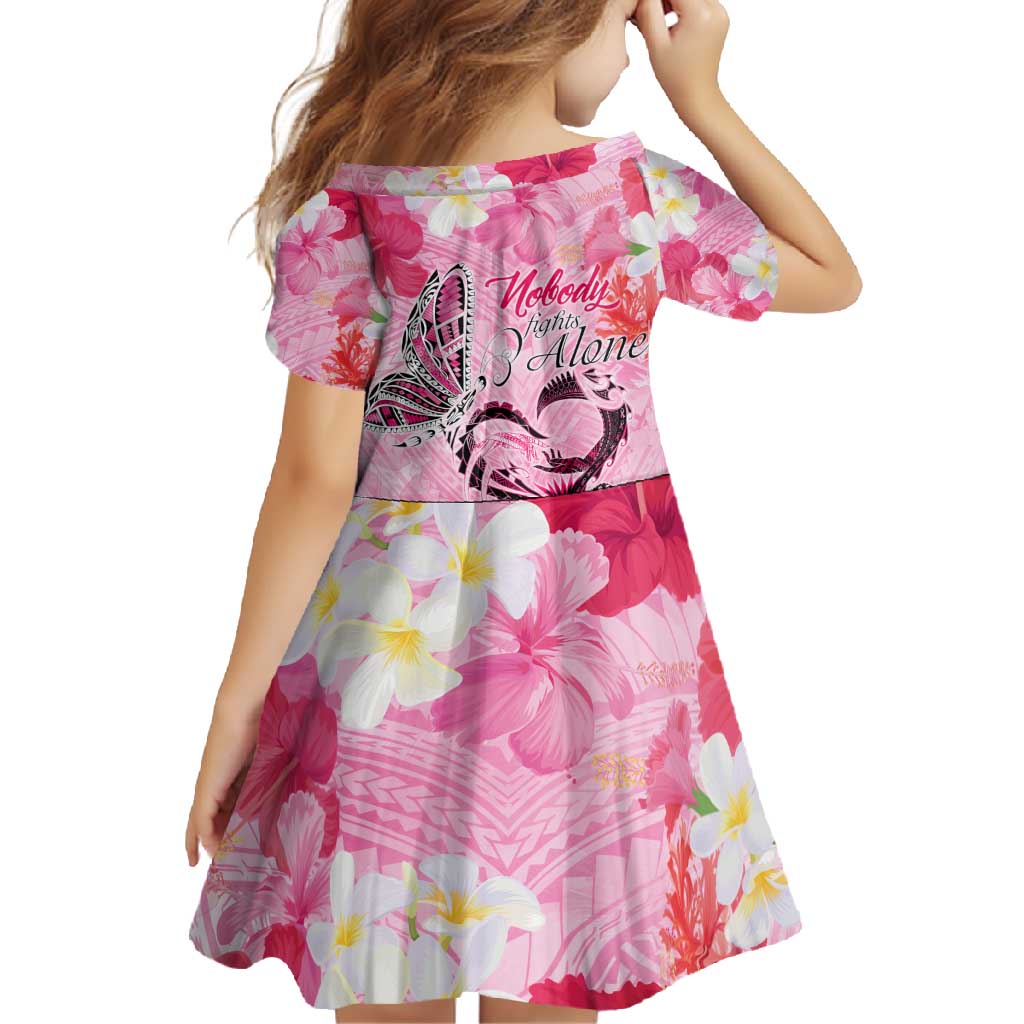 Butterfly Polynesia Breast Cancer Family Matching Long Sleeve Bodycon Dress and Hawaiian Shirt Nobody Fights Alone Pink Out Tropical Hibiscus