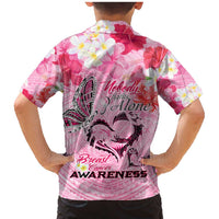 Butterfly Polynesia Breast Cancer Family Matching Mermaid Dress and Hawaiian Shirt Nobody Fights Alone Pink Out Tropical Hibiscus