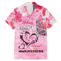Butterfly Polynesia Breast Cancer Family Matching Mermaid Dress and Hawaiian Shirt Nobody Fights Alone Pink Out Tropical Hibiscus