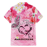 Butterfly Polynesia Breast Cancer Family Matching Mermaid Dress and Hawaiian Shirt Nobody Fights Alone Pink Out Tropical Hibiscus
