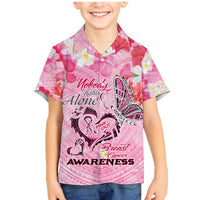 Butterfly Polynesia Breast Cancer Family Matching Mermaid Dress and Hawaiian Shirt Nobody Fights Alone Pink Out Tropical Hibiscus