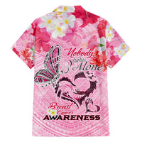 Butterfly Polynesia Breast Cancer Family Matching Puletasi and Hawaiian Shirt Nobody Fights Alone Pink Out Tropical Hibiscus