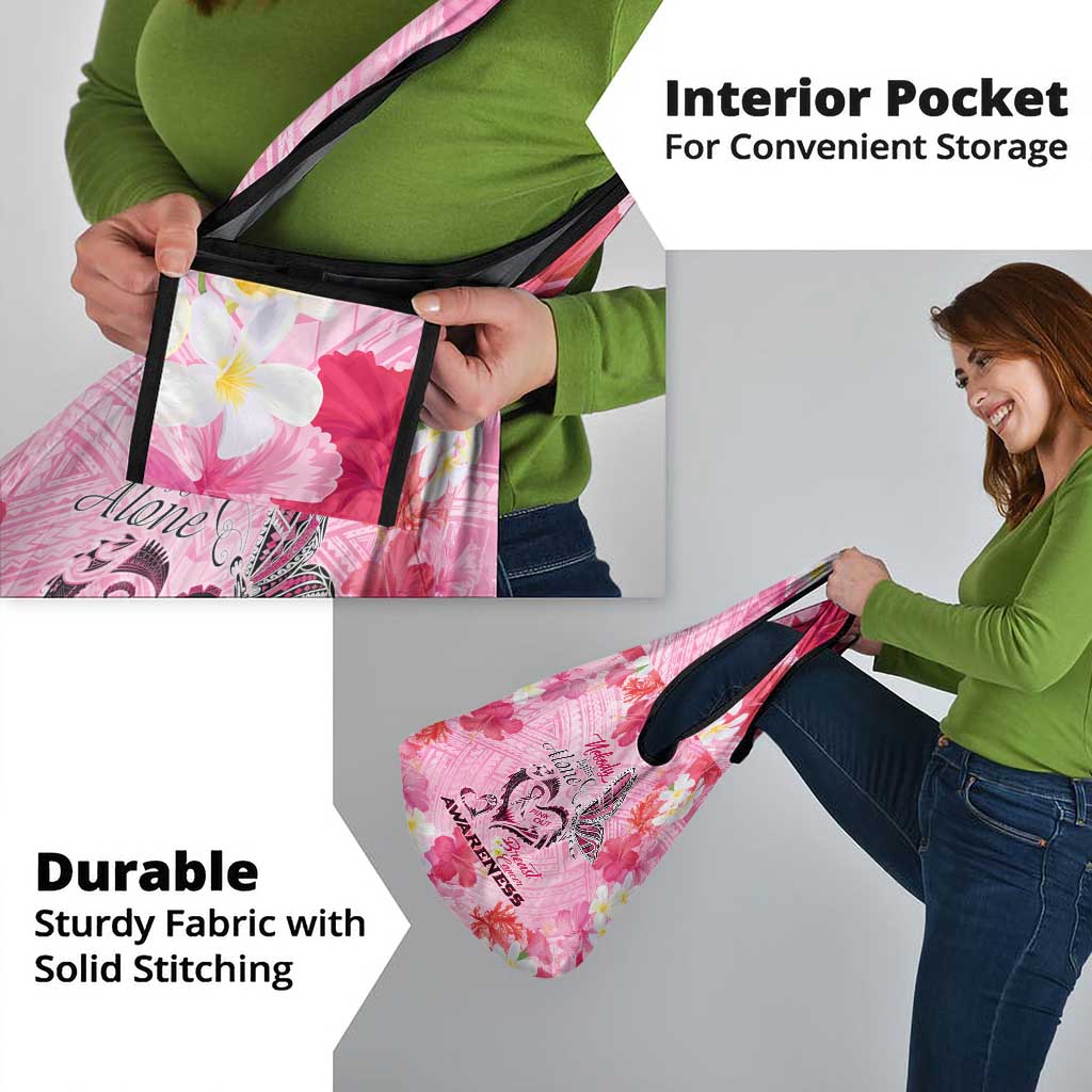 Butterfly Polynesia Breast Cancer Grocery Bag Nobody Fights Alone Pink Out Tropical Hibiscus