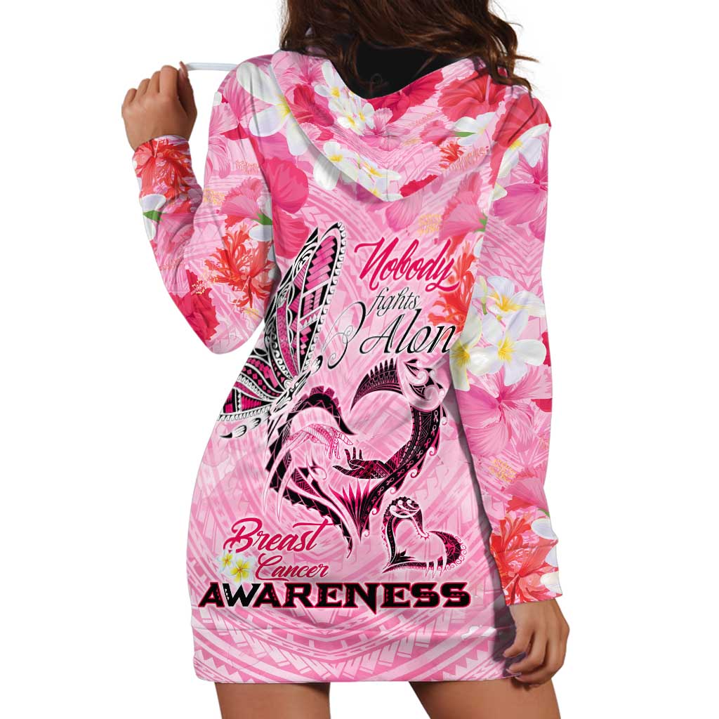 Butterfly Polynesia Breast Cancer Hoodie Dress Nobody Fights Alone Pink Out Tropical Hibiscus