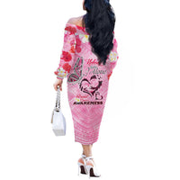 Butterfly Polynesia Breast Cancer Off The Shoulder Long Sleeve Dress Nobody Fights Alone Pink Out Tropical Hibiscus