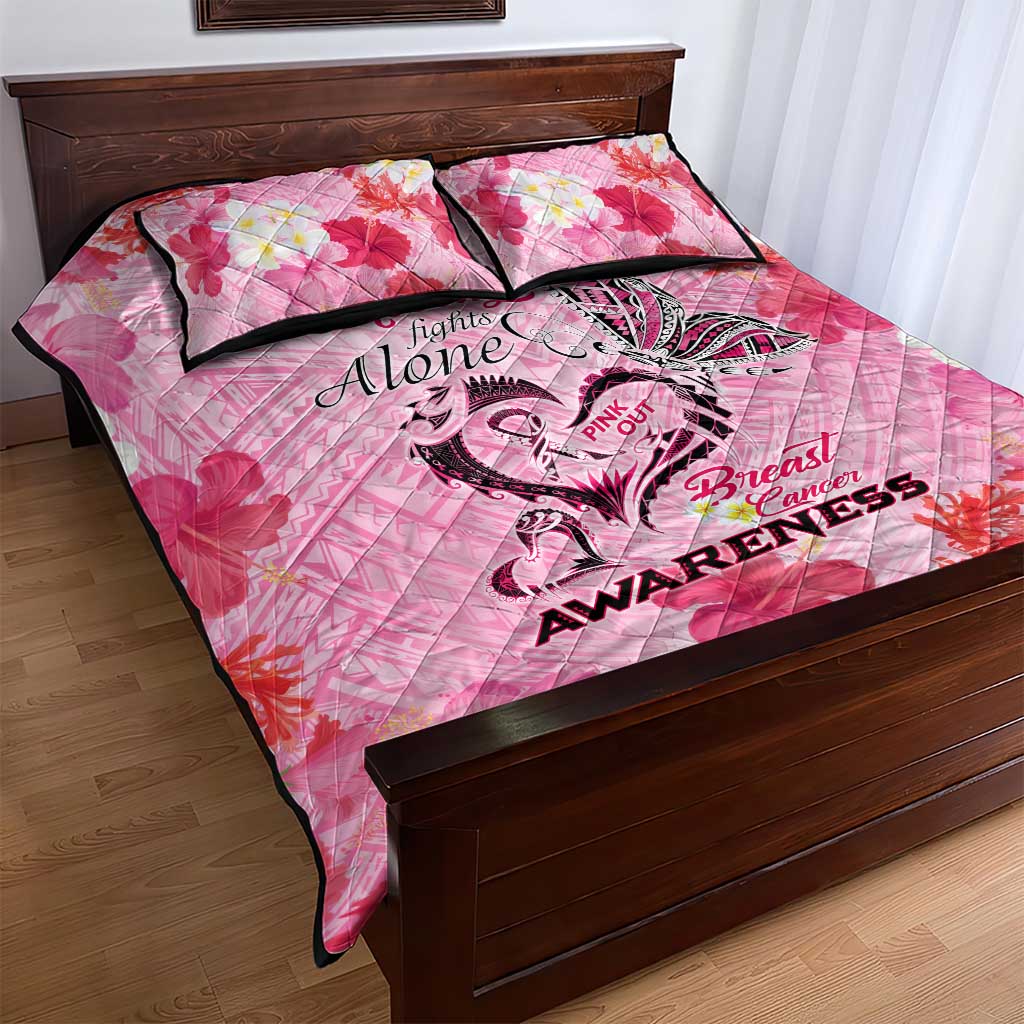 Butterfly Polynesia Breast Cancer Quilt Bed Set Nobody Fights Alone Pink Out Tropical Hibiscus