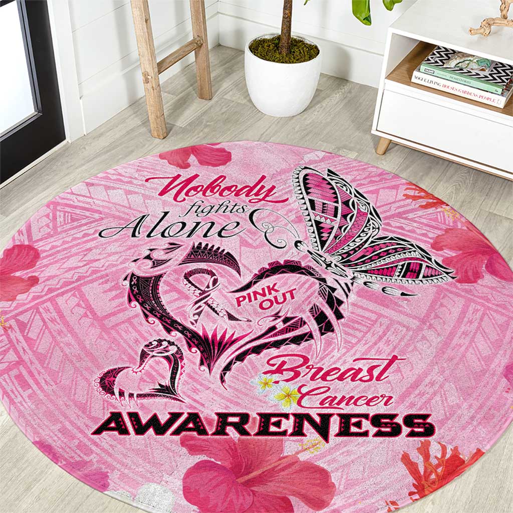 Butterfly Polynesia Breast Cancer Round Carpet Nobody Fights Alone Pink Out Tropical Hibiscus DT02 Pink - Polynesian Pride