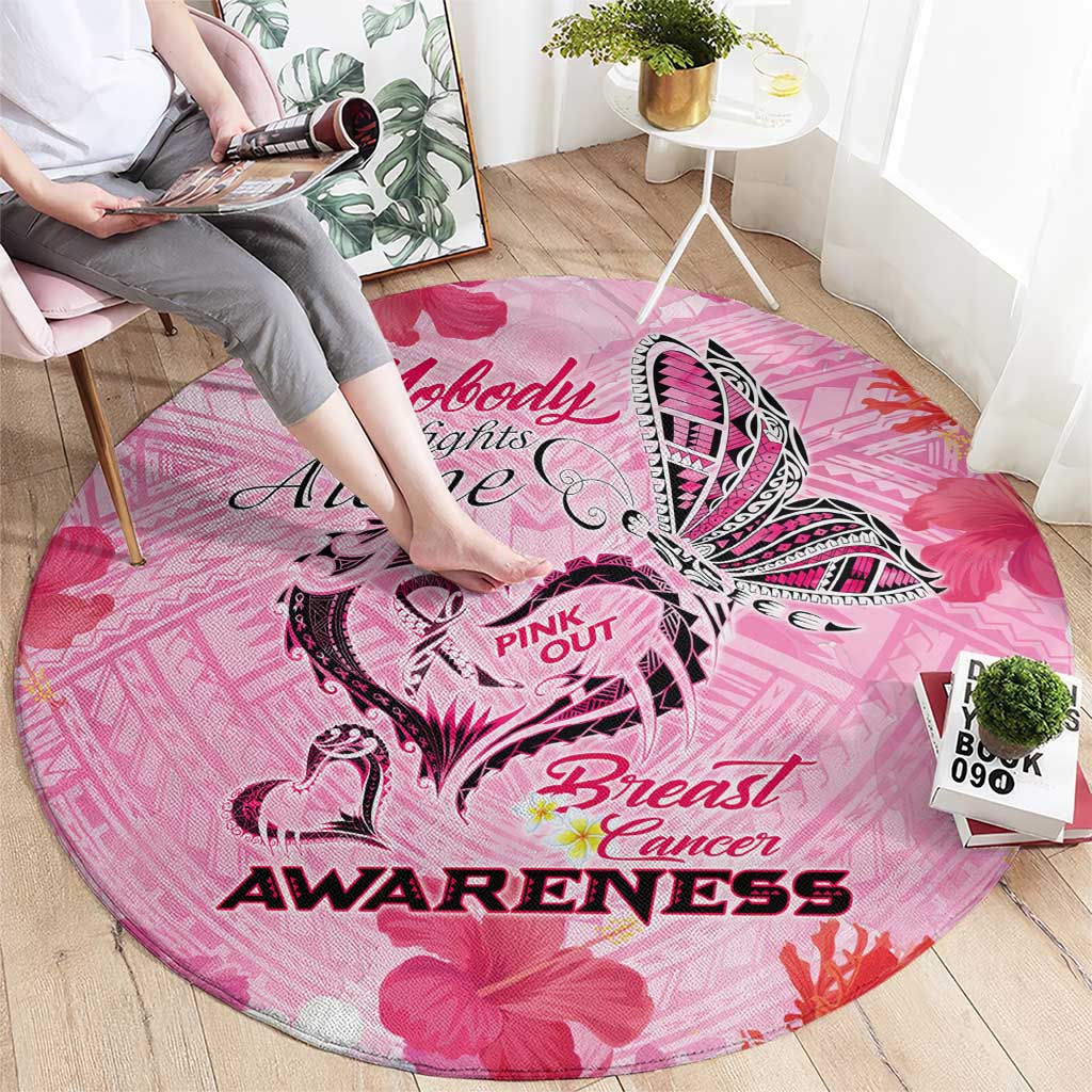 Butterfly Polynesia Breast Cancer Round Carpet Nobody Fights Alone Pink Out Tropical Hibiscus DT02 - Polynesian Pride