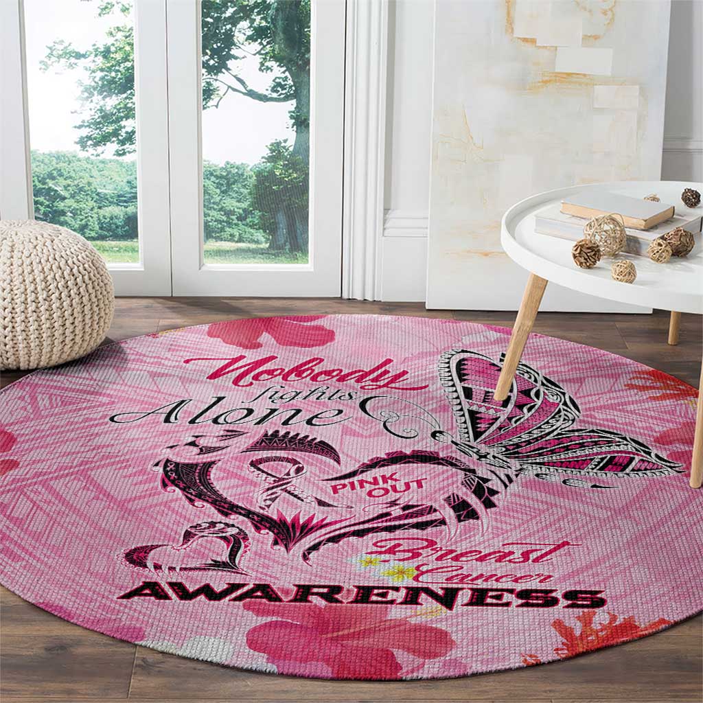 Butterfly Polynesia Breast Cancer Round Carpet Nobody Fights Alone Pink Out Tropical Hibiscus DT02 - Polynesian Pride