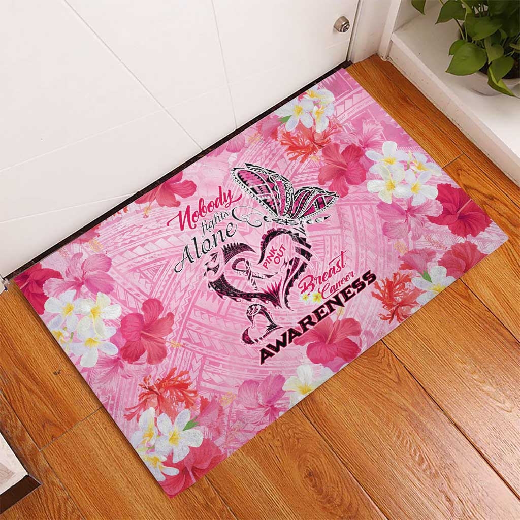 Butterfly Polynesia Breast Cancer Rubber Doormat Nobody Fights Alone Pink Out Tropical Hibiscus DT02 - Polynesian Pride