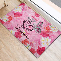 Butterfly Polynesia Breast Cancer Rubber Doormat Nobody Fights Alone Pink Out Tropical Hibiscus DT02 - Polynesian Pride