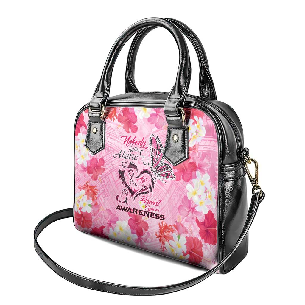 Butterfly Polynesia Breast Cancer Shoulder Handbag Nobody Fights Alone Pink Out Tropical Hibiscus