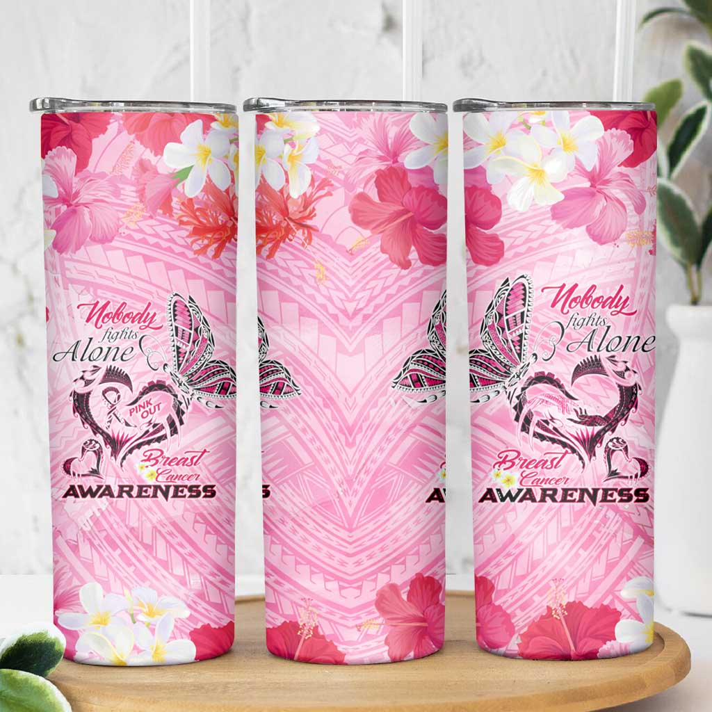 Butterfly Polynesia Breast Cancer Skinny Tumbler Nobody Fights Alone Pink Out Tropical Hibiscus