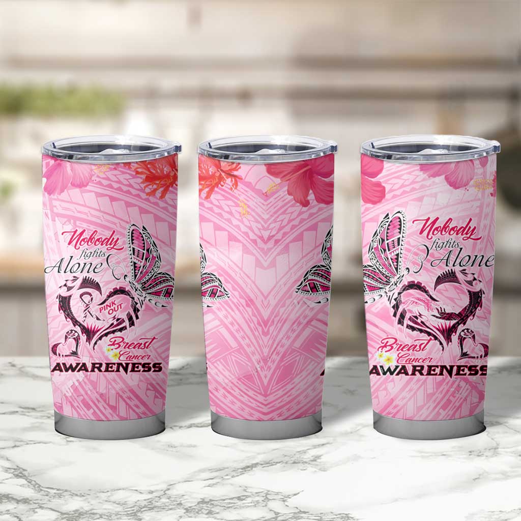 Butterfly Polynesia Breast Cancer Tumbler Cup Nobody Fights Alone Pink Out Tropical Hibiscus