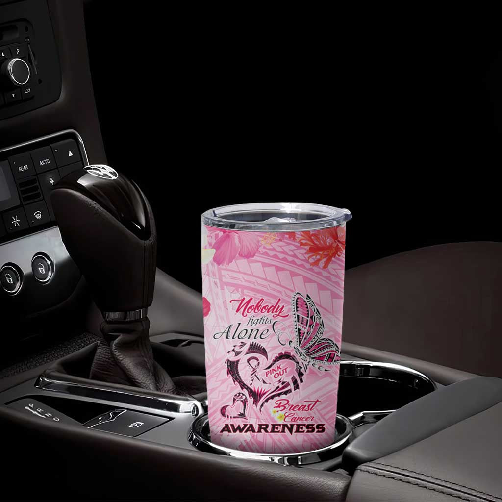 Butterfly Polynesia Breast Cancer Tumbler Cup Nobody Fights Alone Pink Out Tropical Hibiscus