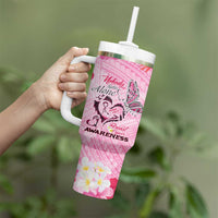 Butterfly Polynesia Breast Cancer Tumbler With Handle Nobody Fights Alone Pink Out Tropical Hibiscus