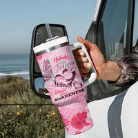Butterfly Polynesia Breast Cancer Tumbler With Handle Nobody Fights Alone Pink Out Tropical Hibiscus