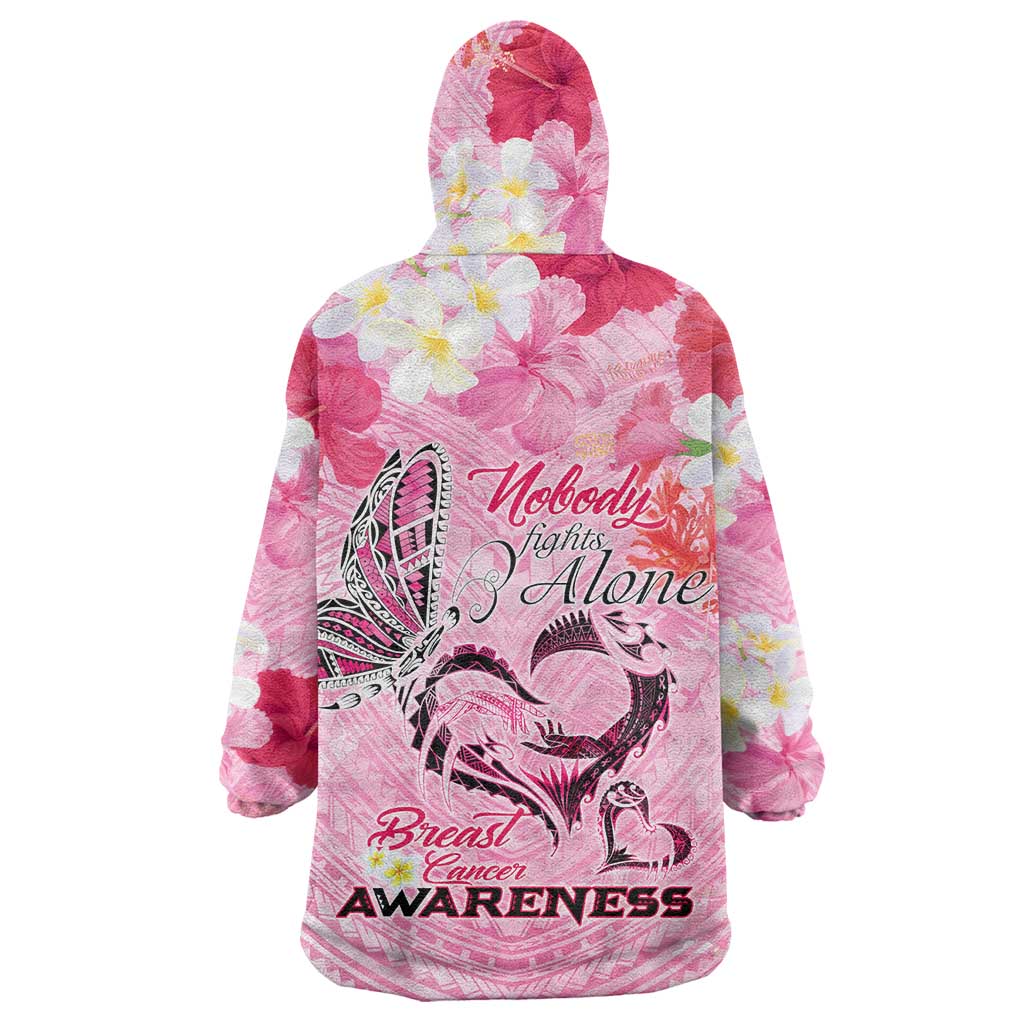 Butterfly Polynesia Breast Cancer Wearable Blanket Hoodie Nobody Fights Alone Pink Out Tropical Hibiscus