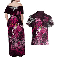 Breast Cancer Mermaid Polynesia Couples Matching Off Shoulder Maxi Dress and Hawaiian Shirt Faith Hope Love