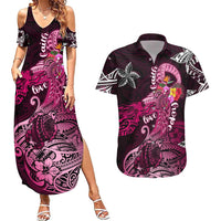 Breast Cancer Mermaid Polynesia Couples Matching Summer Maxi Dress and Hawaiian Shirt Faith Hope Love