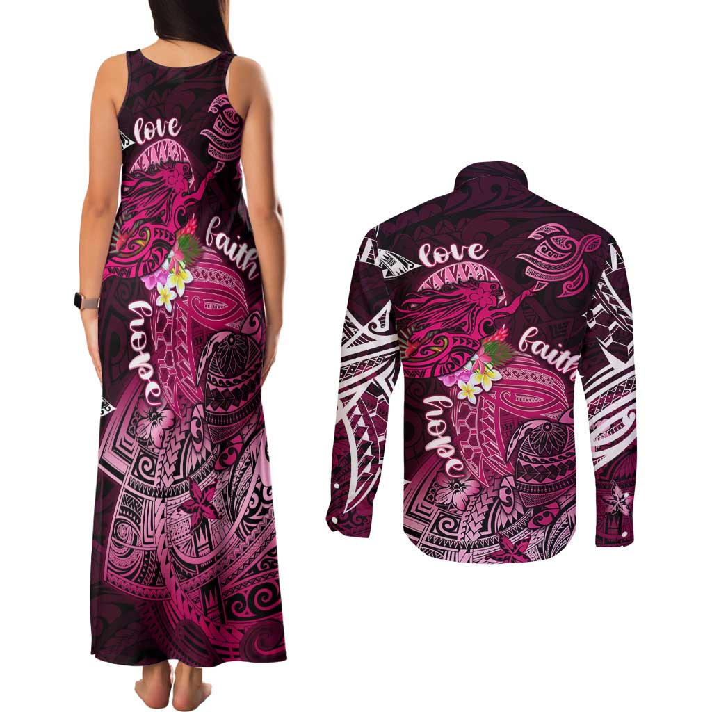 Breast Cancer Mermaid Polynesia Couples Matching Tank Maxi Dress and Long Sleeve Button Shirt Faith Hope Love