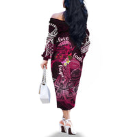 Breast Cancer Mermaid Polynesia Family Matching Off The Shoulder Long Sleeve Dress and Hawaiian Shirt Faith Hope Love