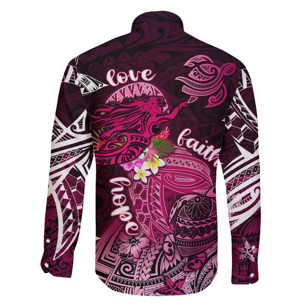 Breast Cancer Mermaid Polynesia Family Matching Short Sleeve Bodycon Dress and Hawaiian Shirt Faith Hope Love