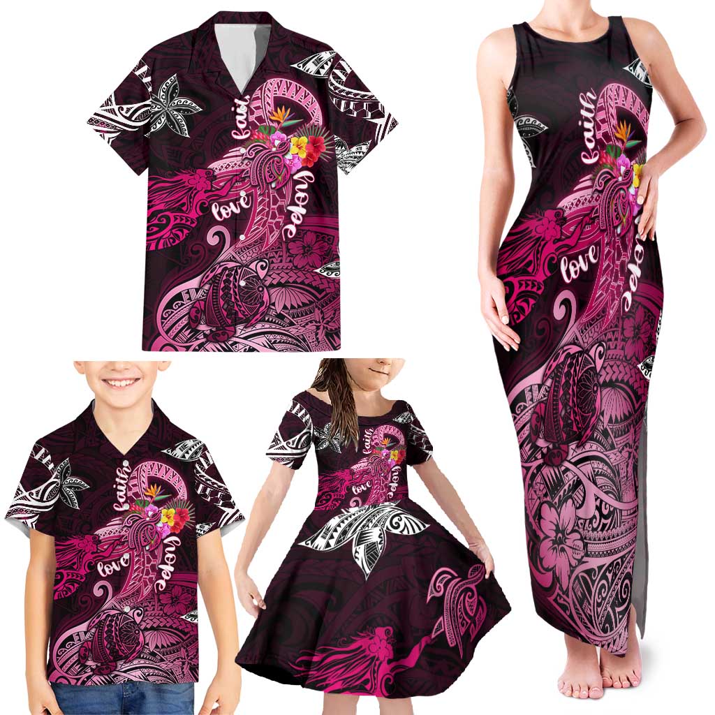 Breast Cancer Mermaid Polynesia Family Matching Tank Maxi Dress and Hawaiian Shirt Faith Hope Love