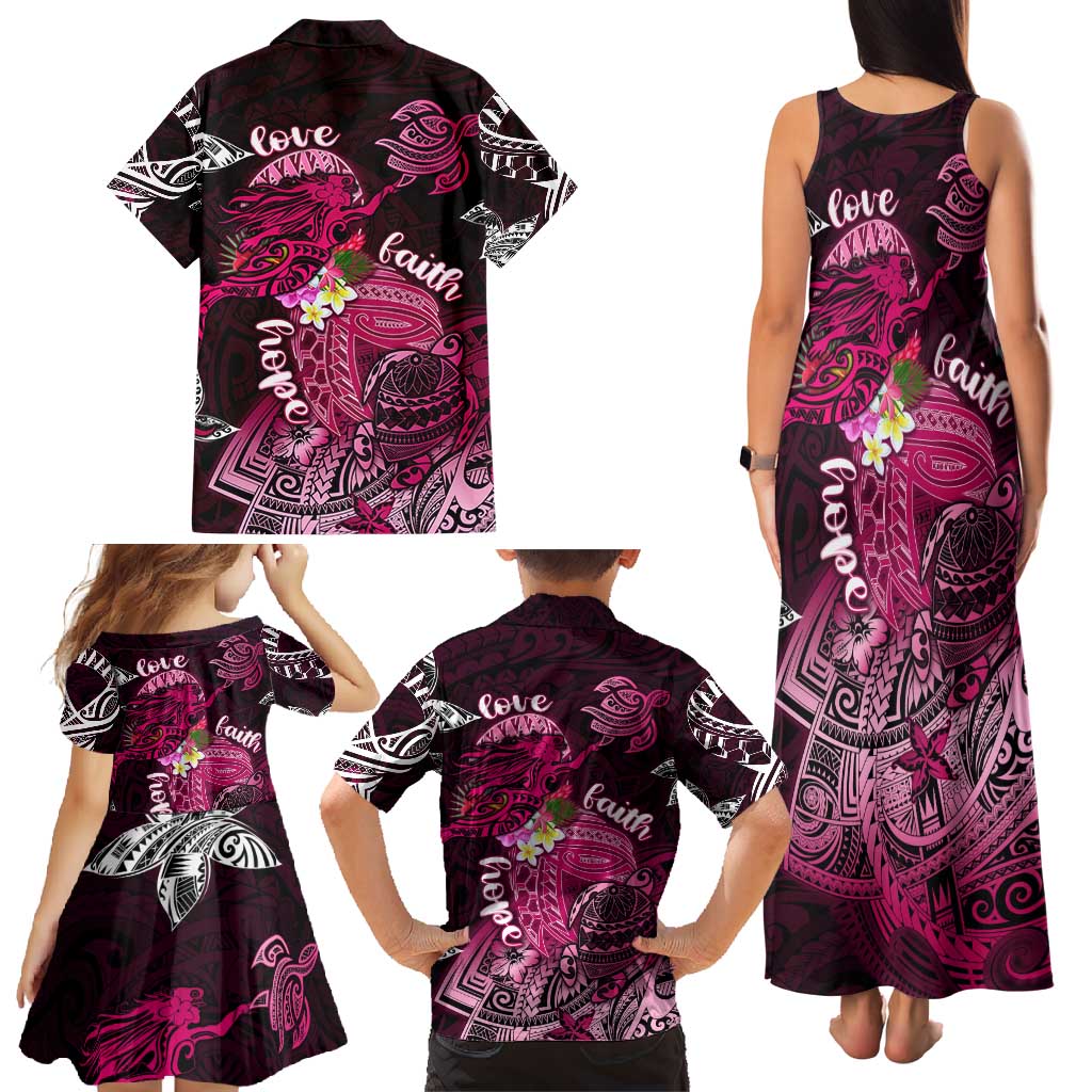 Breast Cancer Mermaid Polynesia Family Matching Tank Maxi Dress and Hawaiian Shirt Faith Hope Love