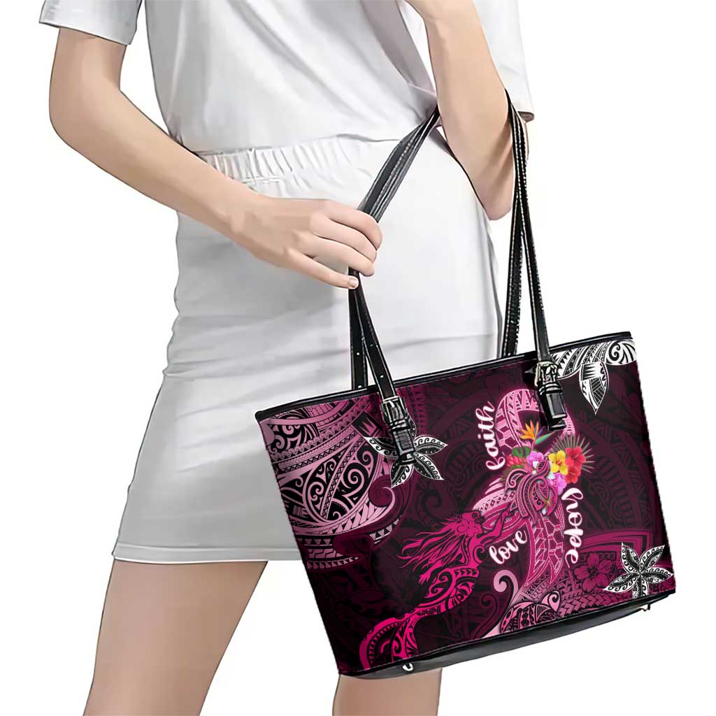 Breast Cancer Mermaid Polynesia Leather Tote Bag Faith Hope Love