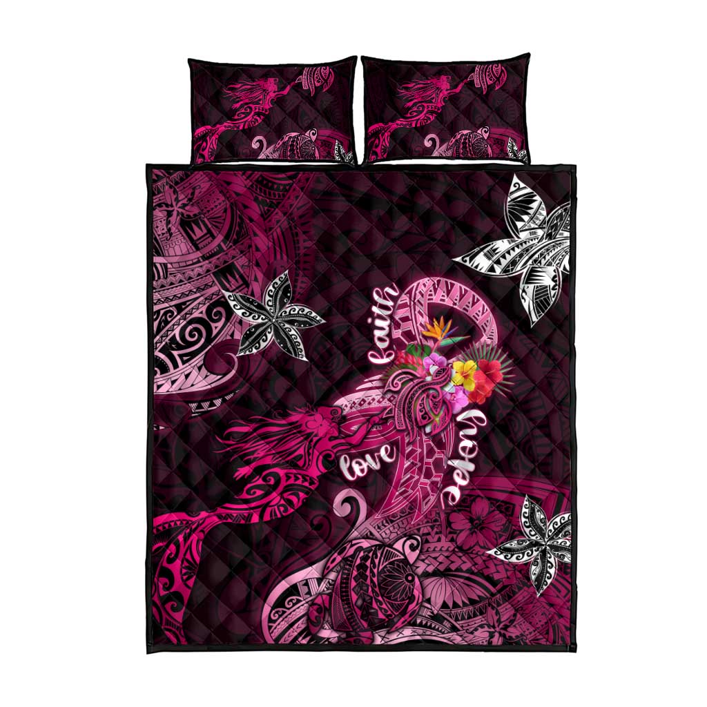 Breast Cancer Mermaid Polynesia Quilt Bed Set Faith Hope Love