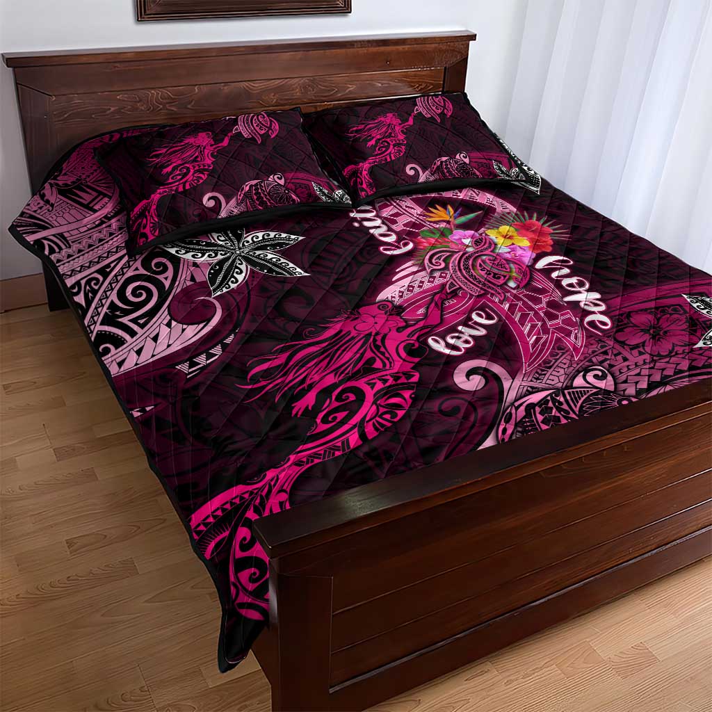 Breast Cancer Mermaid Polynesia Quilt Bed Set Faith Hope Love