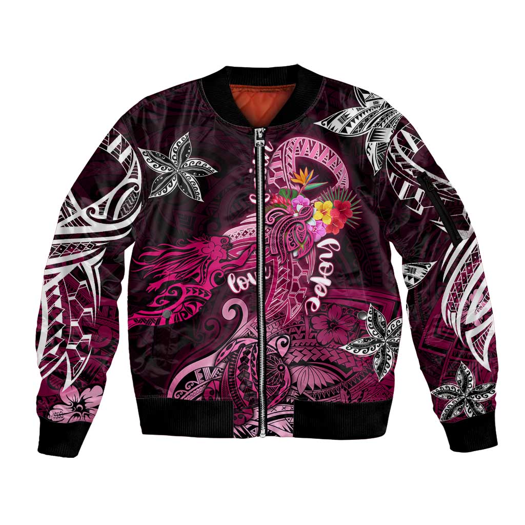 Breast Cancer Mermaid Polynesia Sleeve Zip Bomber Jacket Faith Hope Love