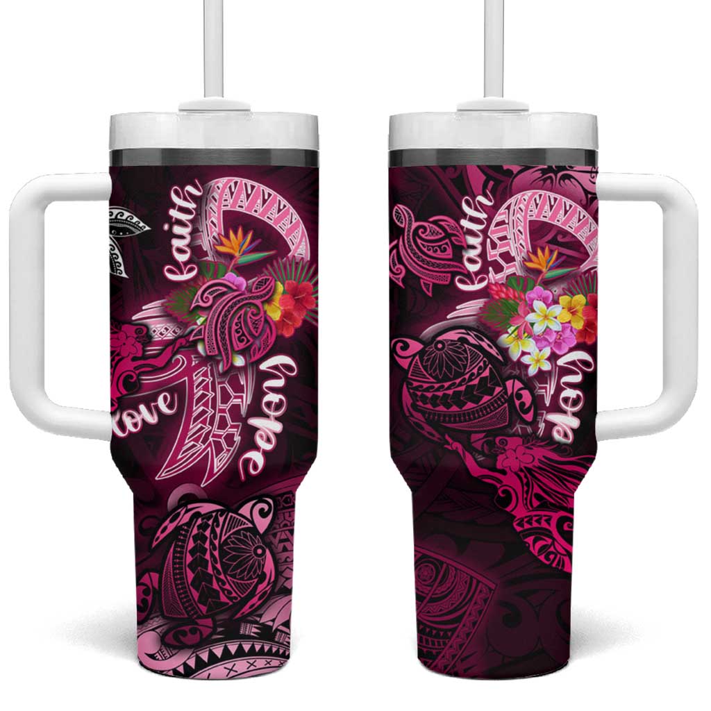 Breast Cancer Mermaid Polynesia Tumbler With Handle Faith Hope Love
