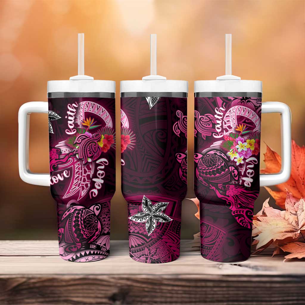 Breast Cancer Mermaid Polynesia Tumbler With Handle Faith Hope Love