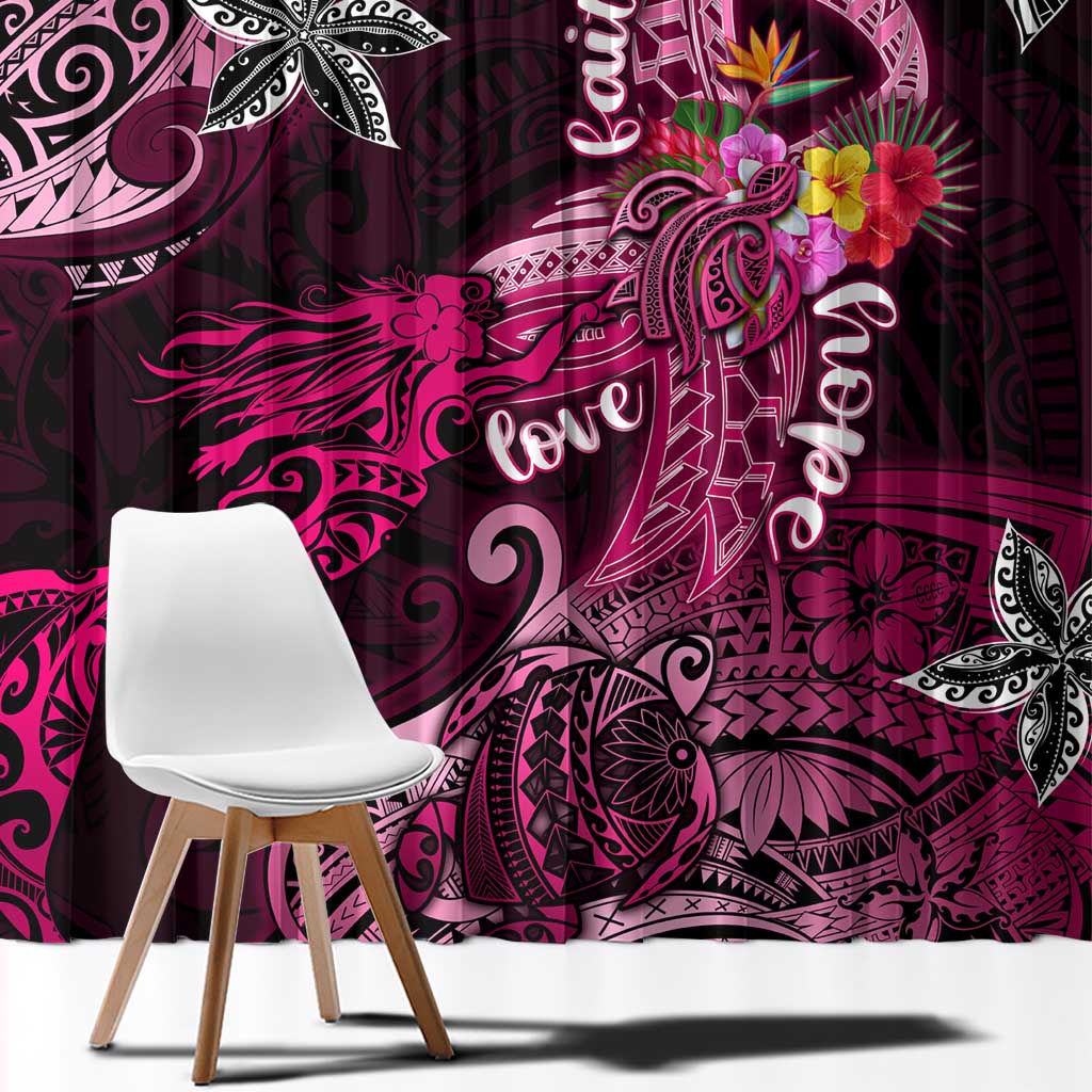 Breast Cancer Mermaid Polynesia Window Curtain Faith Hope Love