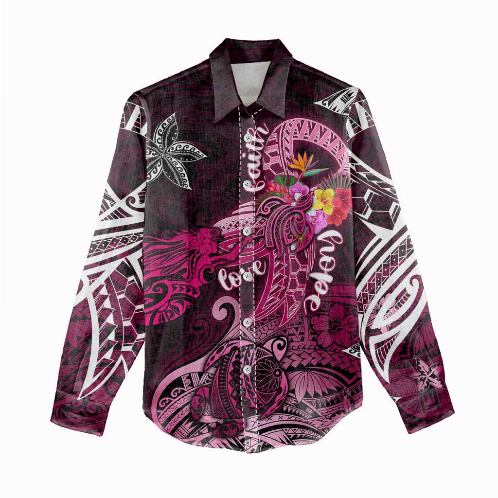Breast Cancer Mermaid Polynesia Women Casual Shirt Faith Hope Love