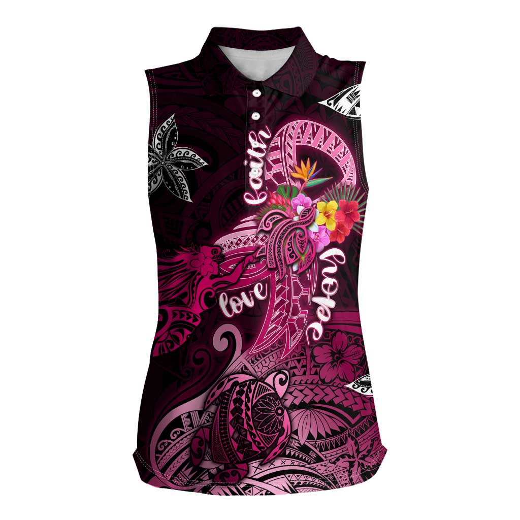 Breast Cancer Mermaid Polynesia Women Sleeveless Polo Shirt Faith Hope Love