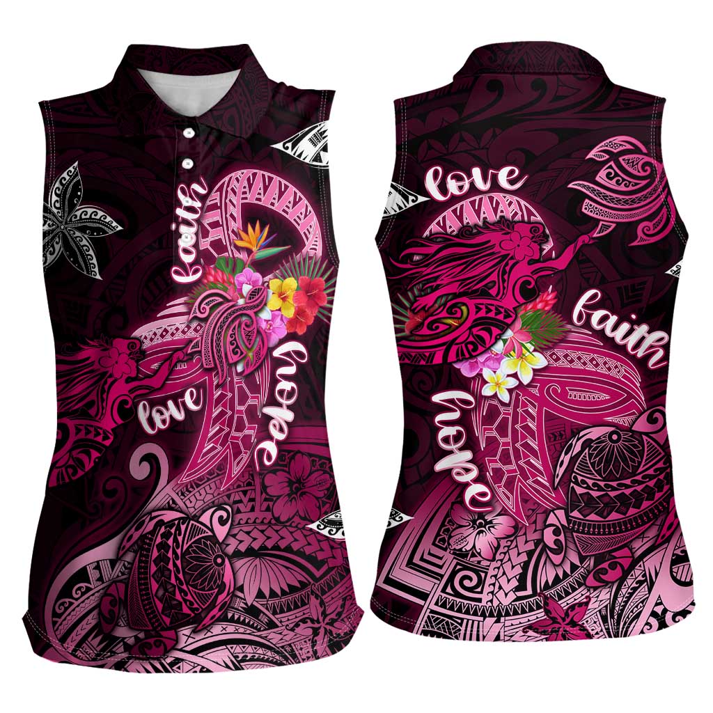 Breast Cancer Mermaid Polynesia Women Sleeveless Polo Shirt Faith Hope Love