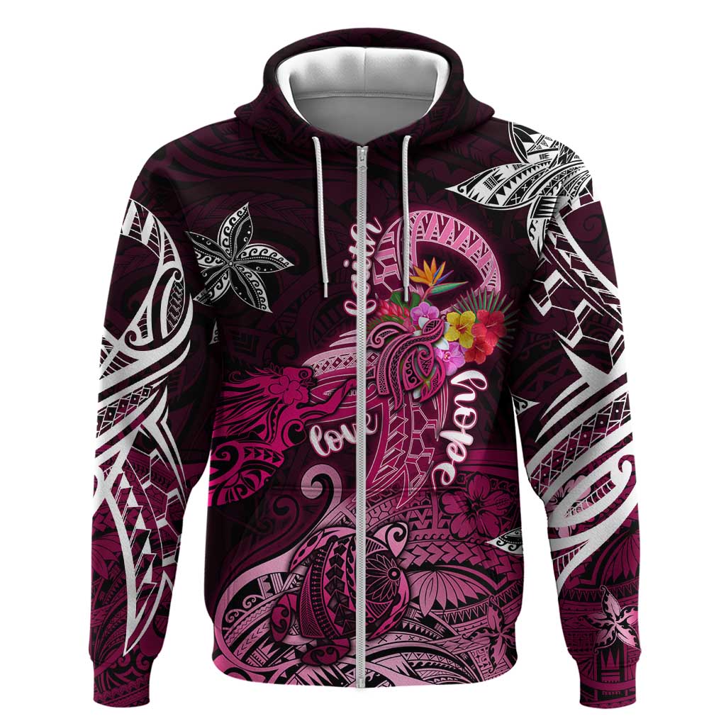 Breast Cancer Mermaid Polynesia Zip Hoodie Faith Hope Love