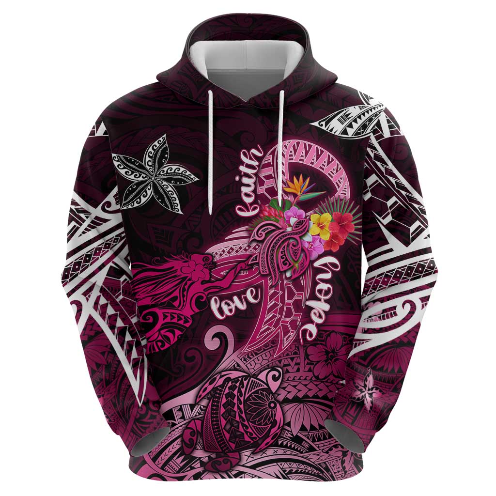 Breast Cancer Mermaid Polynesia Zip Hoodie Faith Hope Love