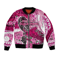 Breast Cancer Awareness Hawaii Bomber Jacket Polynesia Girl Nobody Fights Alone