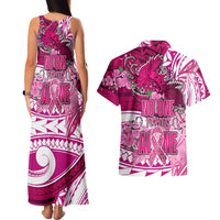Breast Cancer Awareness Hawaii Couples Matching Tank Maxi Dress and Hawaiian Shirt Polynesia Girl Nobody Fights Alone