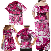 Breast Cancer Awareness Hawaii Family Matching Off Shoulder Maxi Dress and Hawaiian Shirt Polynesia Girl Nobody Fights Alone