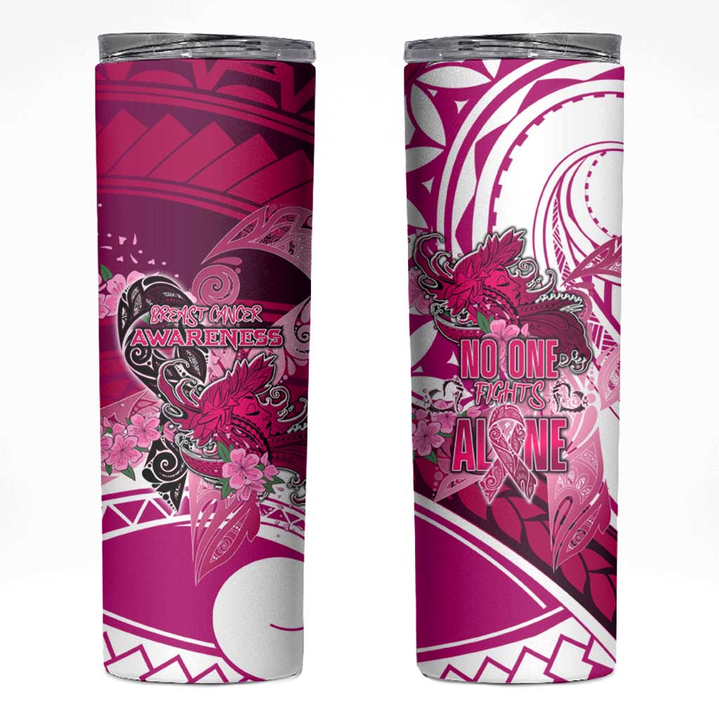 Breast Cancer Awareness Hawaii Skinny Tumbler Polynesia Girl Nobody Fights Alone